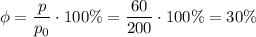 \phi = \dfrac{p}{p_0} \cdot 100\% = \dfrac{60}{200} \cdot 100\% = 30\%