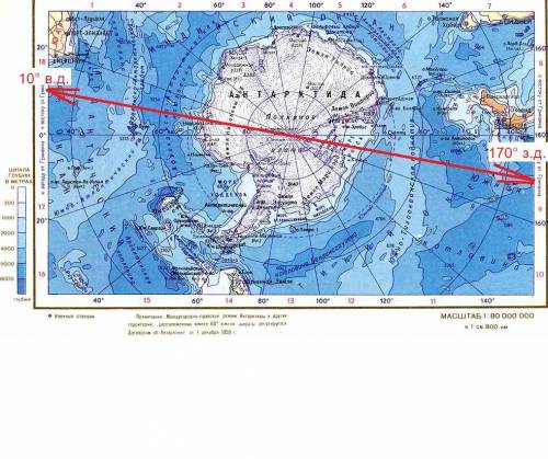 Продолжением меридиана 10°в. д. в Западном полушарии является:​