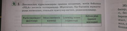 Лексикалық құрылымдарды орынды қолданып, мәтін бойынша Fila кестені толтырыңдар. Жұптасып, бір-бір