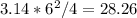 3.14*6^{2} /4=28.26