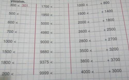 Aşağıdaki sıralamalarda boş bırakılan yerlere, örnekteki gibi gelebilecek en küçük sayıları yazalım