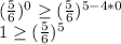 (\frac{5}{6})^{0}\geq (\frac{5}{6})^{5-4*0}\\1\geq (\frac{5}{6})^{5}