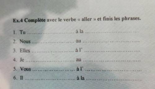 Ex.4 Complète avec le verbe « aller » et finis les phrases. 1 Tu Tu à la BE 2 Nous au 3. Elles au 5.