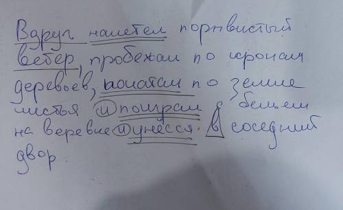 сделать пунктационный разбор предложения Вжруг налетел порывистый ветер, пробежал по кронам деревьев