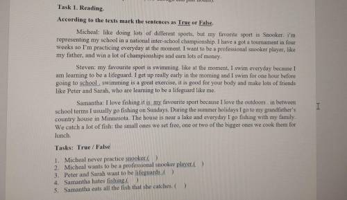 Tasks: True / False 1. Micheal never practice snooker:( ) 2. Micheal wants to be a professional snoo