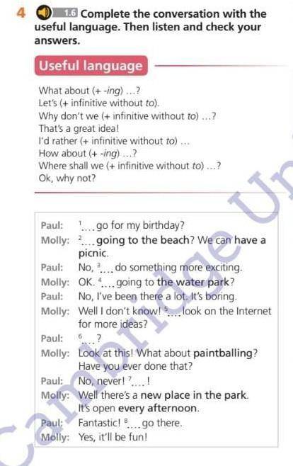 Ex4. complate the conversation with the useful. Then listen and check your ansmers.