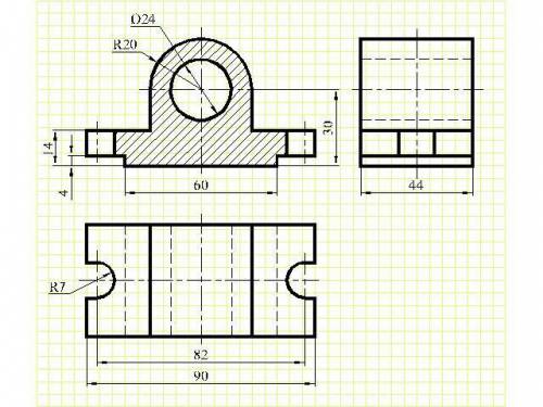 Начертить недостающий третий вид и необходимые разрезы.
