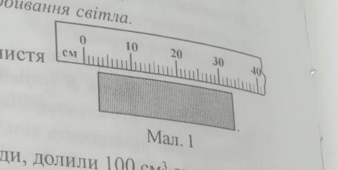 1. Визначити ціну поділки Шкали лінійки та ширину клаптика тканини, зображених на малюнку І.якщо пло