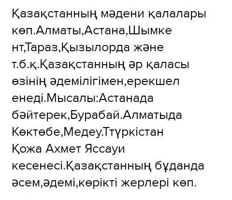 3-тапсырма. «Қаланың мәдени орындары» тақырыбына эссе жазыңыз. (40-45 сөз). Эссе жазу барысында мақа