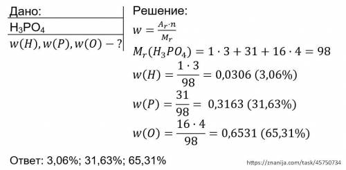 Вычислить w всех элементов в формуле H3PO4