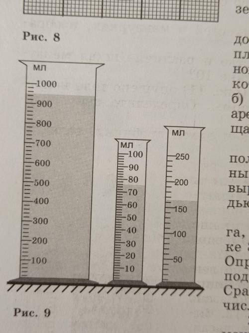 1) найдите цену деления каждой мензурки 2) объем налитой жидкости 3) максимальную вместимость мензур