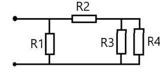 Дана схема рассчитайте суммарное сопротивление R1=10 Ом. R2=15 Ом. R3=10 Ом. R4=20 Ом