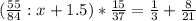 (\frac{55}{84} : x + 1.5)*\frac{15}{37} = \frac{1}{3} + \frac{8}{21}