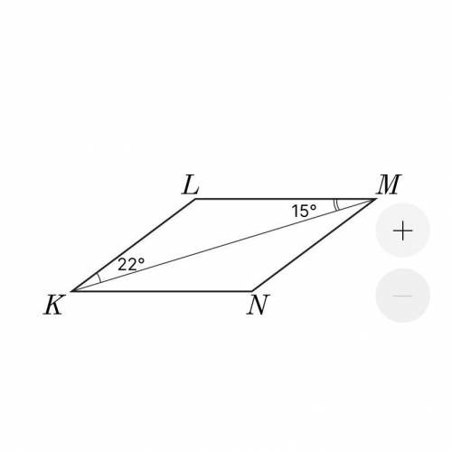 плз Чему равны углы параллелограмма ﻿ K L M N KLMN﻿, изображённого на рисунке?