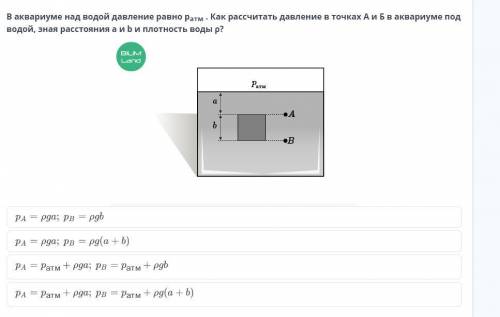 В аквариуме над водой давление равно р атм как рассчитать давление в точках А и Б