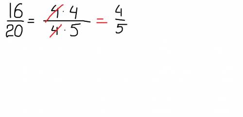 Замени на дробь, равную данной, с наименьшим числителем: 16/20=