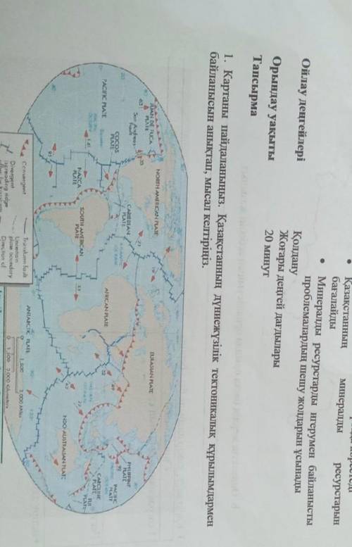 1. Картаны пайдаланыңыз. Қазақстанның дүниежүзілік тектоникалық құрылымдармен байланысын анықтап, мы