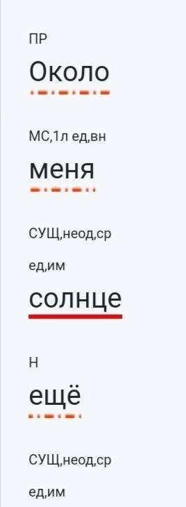 Около меня солнце ещё светило горячо и тускло синтаксический разбор