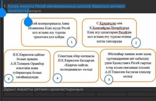 Қазақ жерінің Ресей империясының қосылу барысын ретімен орналасты