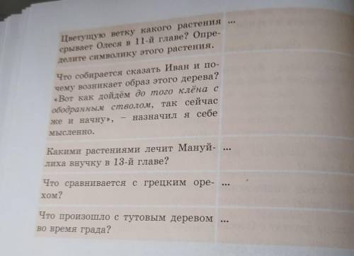 нужно ответить вопросы ,которые в таблице,рассказ Олеся