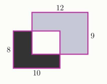 Два прямоугольника 8×10 и 12×9 наложены друг на друга так, как показано на рисунке. Площадь черной ч