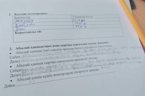 . 1. Абылай ханның ішкі және сыртқы саясатына талдау жасаңыз. Абылай ханның ішкі саясаты орталық бил