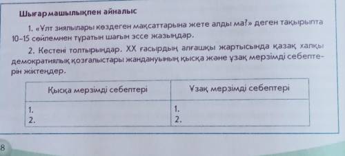 2. Кестені толтырыңдар. ХХ ғасырдың алғашқы жартысында қазақ халқы демократиялық қозғалыстары жандан