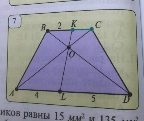 На основаниях bc и ad трапеции ABCD отмечены точки K и L соответственно. Отрезок KL проходит через т