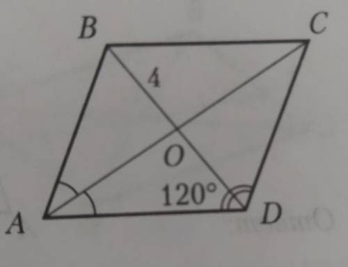 ABCD — параллелограмм, АС - биссектриса угла A, ZADC = 120°, OB = 4 см. Найдите периметр ABCD