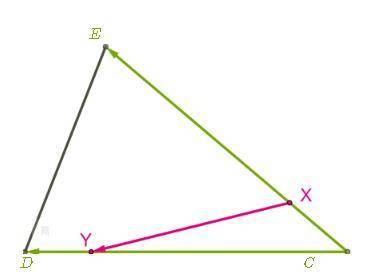 Очка X делит сторону EC в отношении EX:XC=5:2, точка Y делит сторону CD в отношении CY:YD=5:2. Разло