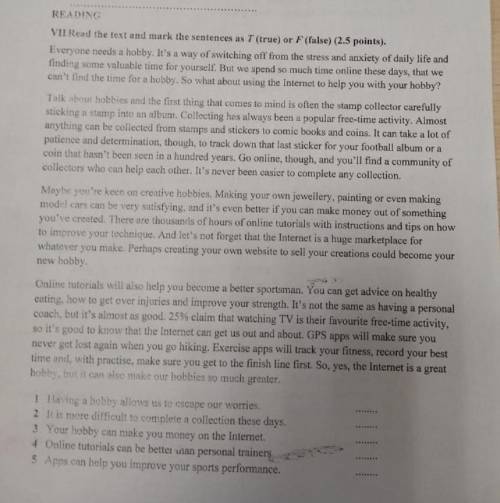 Read the text and mark the sentences T(true) or F(False) !