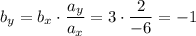 b_y = b_x \cdot \dfrac{a_y}{a_x} = 3 \cdot \dfrac{2}{-6} = -1