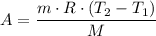 A = \dfrac{m\cdot R\cdot (T_2-T_1)}{M}