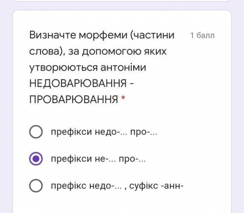 Визначте морфеми (частини слова), за до яких утворюються антоніми НЕДОВАРЮВАННЯ - ПРОВАРЮВАННЯ