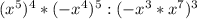 (x^{5} )^{4} * (-x^{4} )^{5} : (-x^{3}*x^{7})^{3}