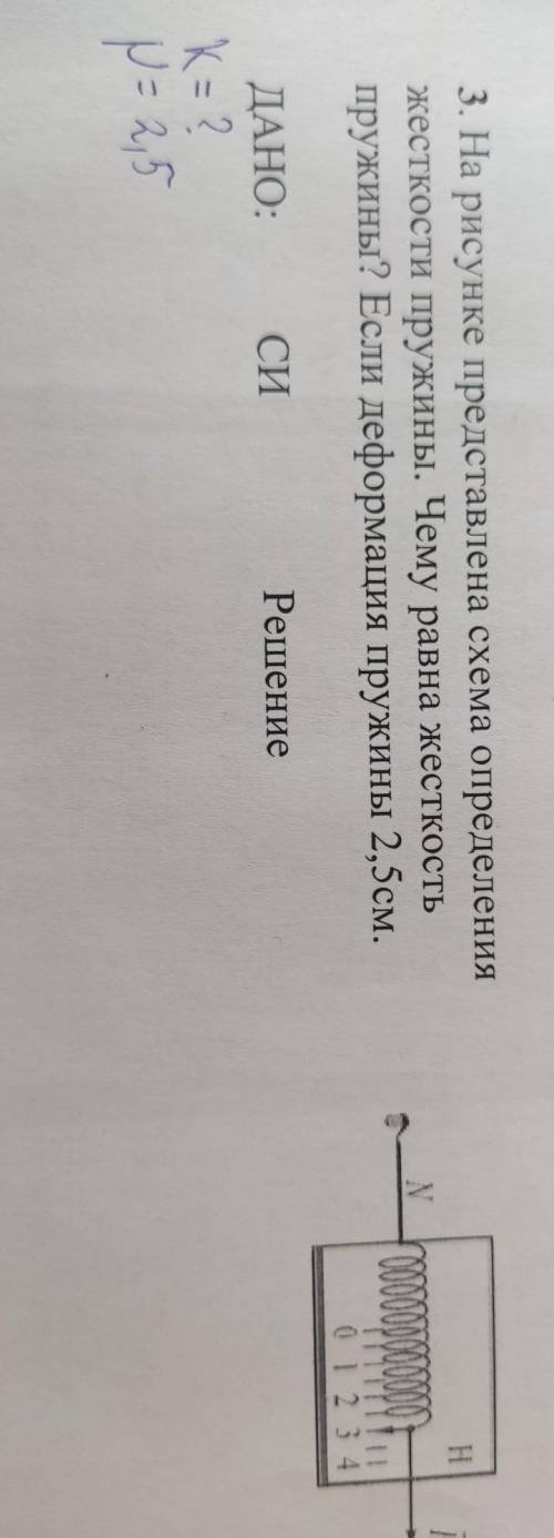 3. На рисунке представлена схема определения жесткости пружины. Чему равна жесткостьпружины? Если де