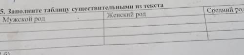 5. Заполните таблицу существительными из текста Женский род Мужской род Средний род в сретсе мать