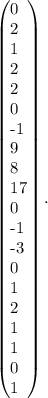 \left(\begin{array}{}0&2&1&2&2\\0&-1&9&8&17\\0&-1&-3&0&1\\2&1&1&0&1\end{array}\right) .