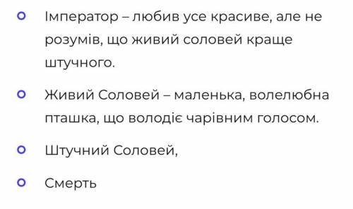 Перелік героїв казки Г. Андерсена Соловей