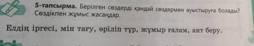 5-тапсырма. Берілген сөздерді қандай сөздермен ауыстыруға болады? Сөздікпен жұмыс жасаңдар. Елдің ір