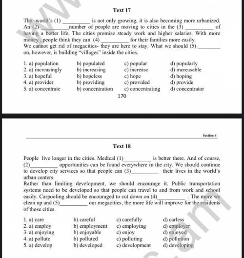 17-й и 18-й текст отметьте правильные слова