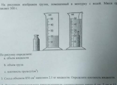 2. На рисунках изображен грузик, помещенный в мензурку с водой. Масса груза составляет 300 г.в 23302