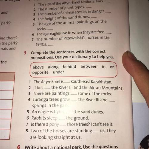 5 Complete the sentences with the correct prepositions. Use your dictionary to help you. above along