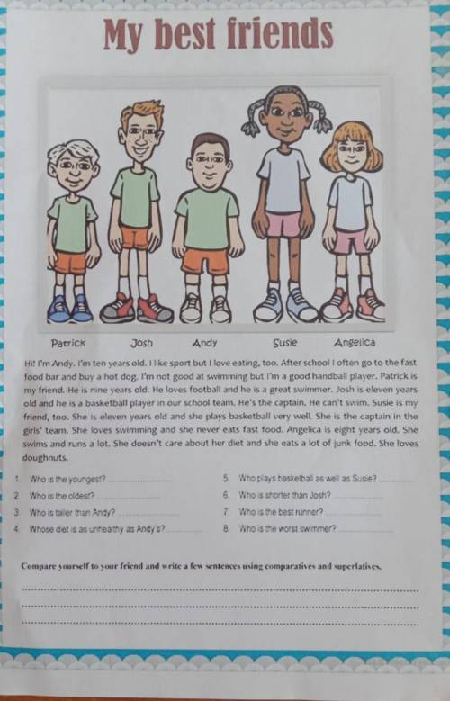 My best friends இரு Patrick Josh Andy Susie Angelica Hi! I'm Andy. I'm ten years old. I like sport b