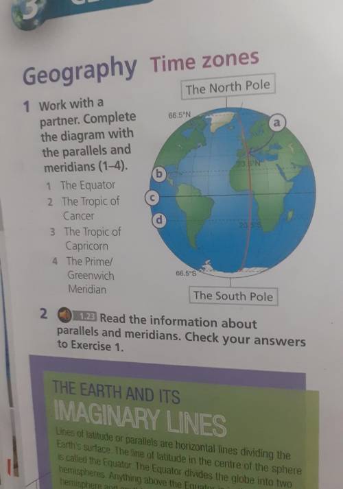 Work with a partner . Complete the diagram with parallels and meridians (1-4)