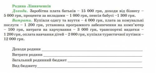 Задачі про доходи витрати загальний родинний бюджет і вид бюджету