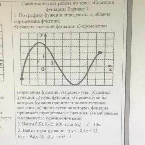 Самостоятельная работа по теме свойства функции : 1. По графику функции определить а) область опреде