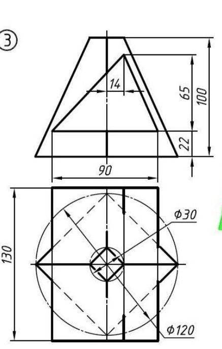 Нужно начертить данный чертеж в 3-х проэкциях