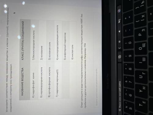 Установите соответствие между названием вещества и классом (группой) неорганических соединений, к ко