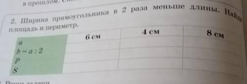 2. Ширина прямоугольника в 2 раза меньше длины. На 4 CM 6 см Площадь и периметр. 8 см а b =а: 2 P S